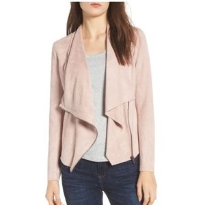 BlankNYC Faux Suede Drape Front Jacket, Pink